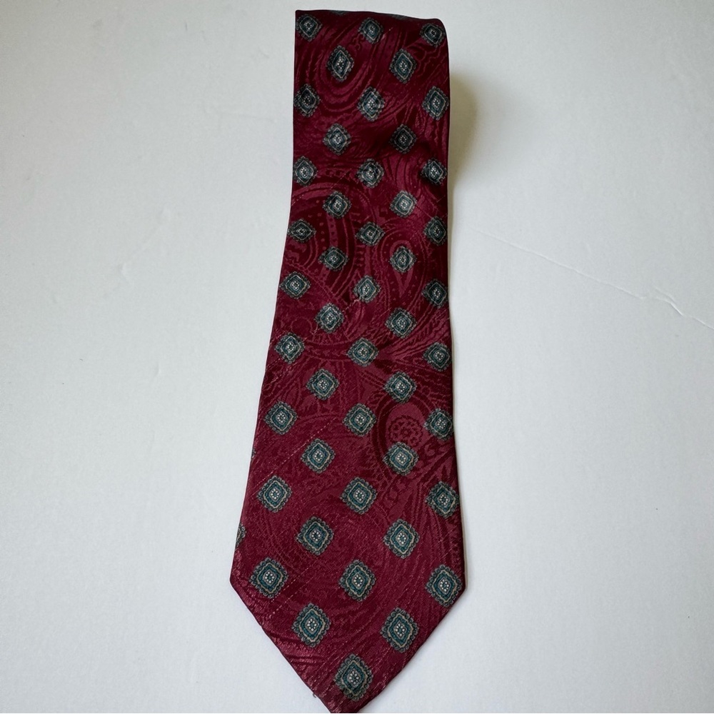 Vintage Christian Dior Monsieur Red Paisley Medallion Tipped Necktie 58” READ - Picture 3 of 7